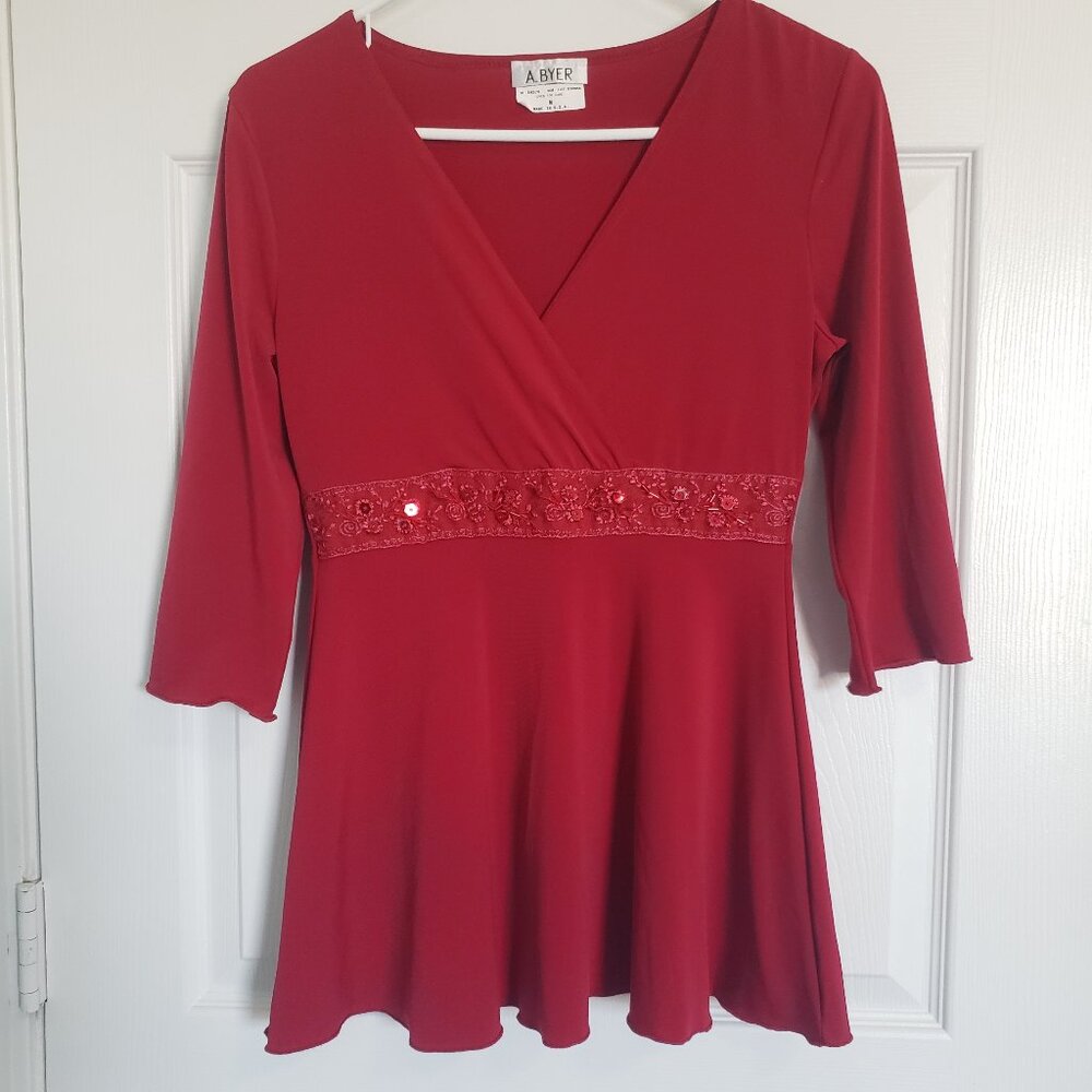 Vtg A Byer Y2K 90s Babydoll Top Size S/M Red Sequins Whimsy Fairy Gilmore Girls